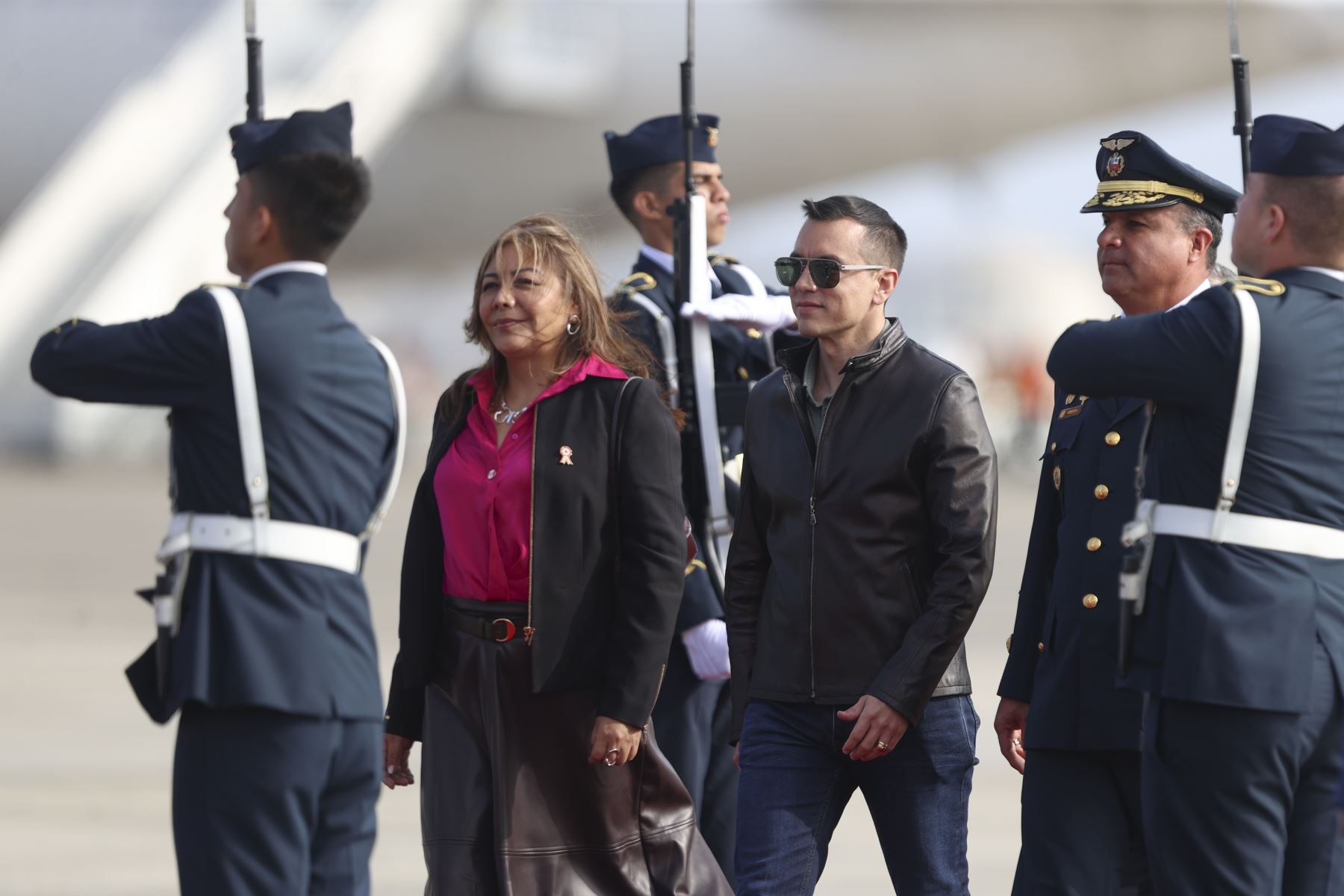 El presidente de Ecuador, Daniel Noboa, llega al Perú para participar en la ceremonia de transmisión del mando supremo a la presidenta electa, Keiko Fujimori, que se realizará el martes 28 de julio. Foto: ANDINA/Jhonel Rodríguez Robles