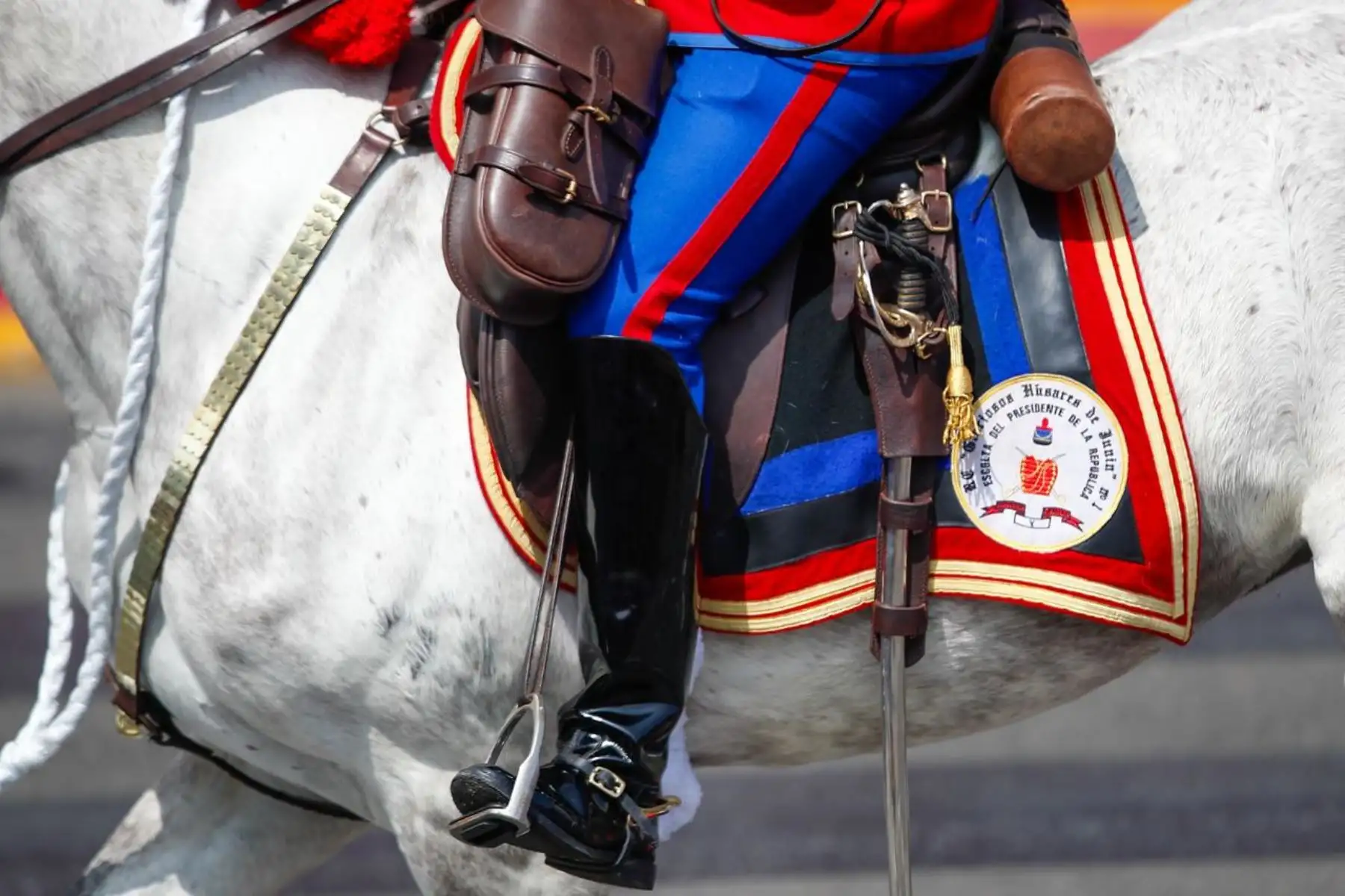 El Regimiento Húsares de Junín, Escolta de la Presidenta de la República, desfila como parte del séptimo agrupamiento de unidades a caballo. Foto: ANDINA/Ricardo Cuba