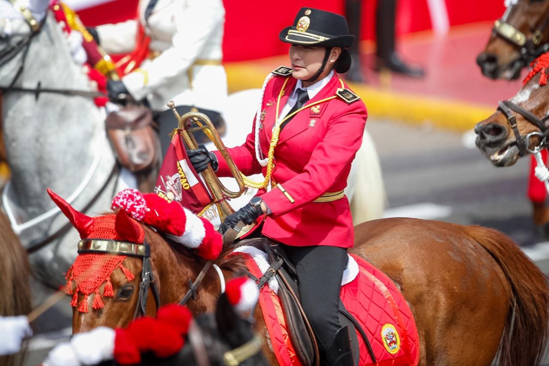 La Unidad Histórica de Policía Montada “El Potao”, perteneciente a la Policía Nacional del Perú, participa en la Gran Parada Militar durante su paso por la avenida Brasil. Foto: ANDINA/Ricardo Cuba