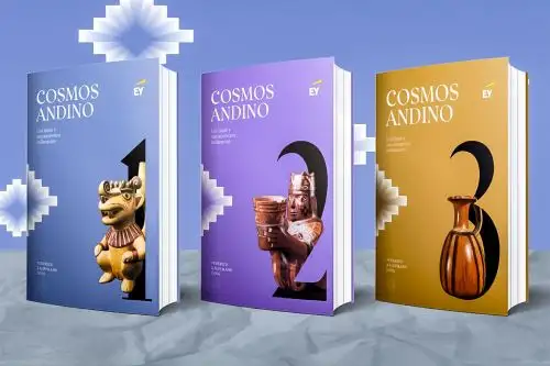 Portadas de los tres volúmenes que sintetizan la producción intelectual del Dr. Kauffmann Doig sobre las culturas precolombinas.