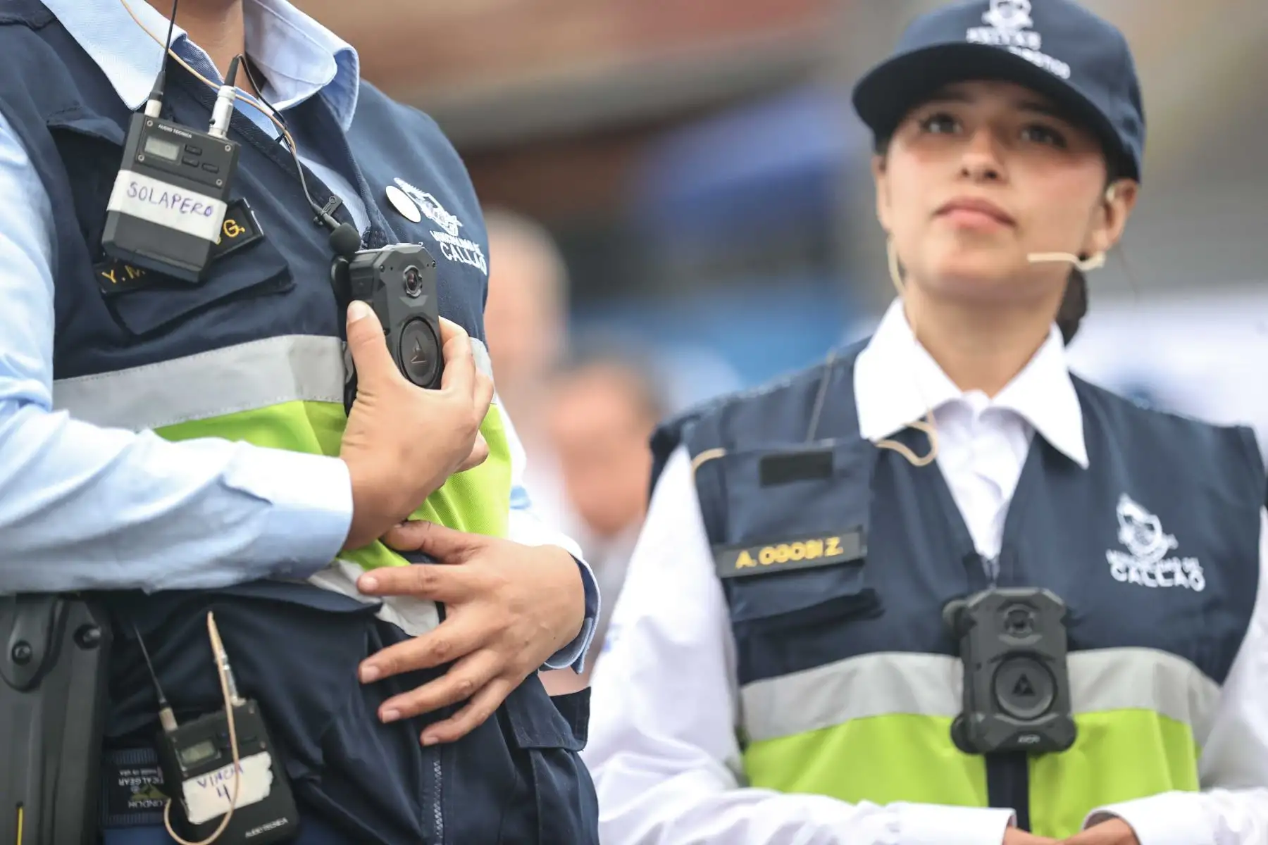 Como parte del plan de fortalecimiento de la seguridad ciudadana, la Municipalidad Provincial del Callao presentó una nueva Brigada Especial de Turismo y entregó moderno equipamiento tecnológico al Cuerpo de Serenazgo, que incluye cámaras corporales y armas no letales para optimizar sus intervenciones. Foto: ANDINA/ Juan Carlos Guzmán