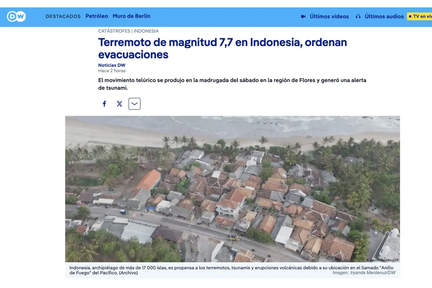 Así informa la prensa internacional acerca del terremoto de 7,7 en Indonesia. Foto: Captura