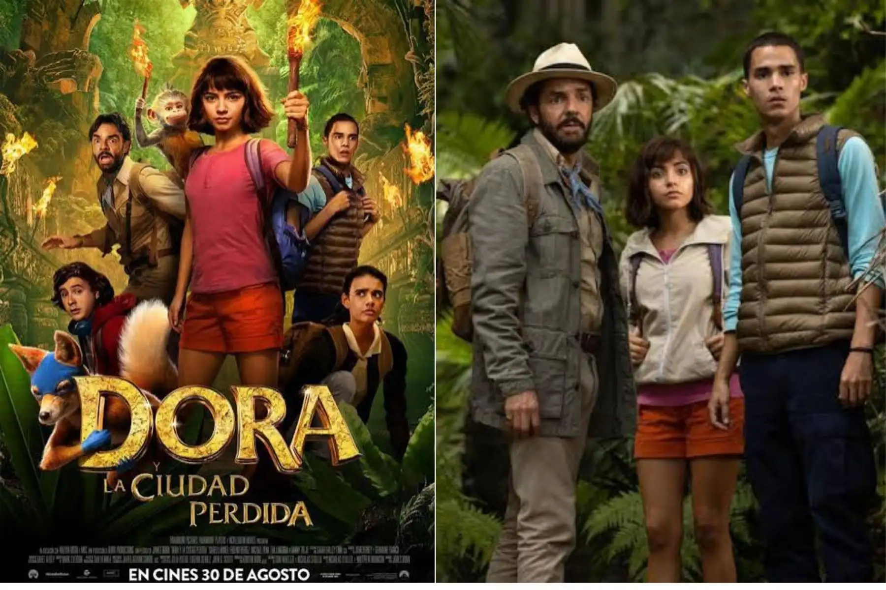 Dora y la ciudad perdida trasladó a la acción real el universo de la exploradora animada y recurrió a paisajes asociados con la selva y el patrimonio peruano como eje visual de su aventura. Foto: ANDINA/Composición con capturas de pantalla.