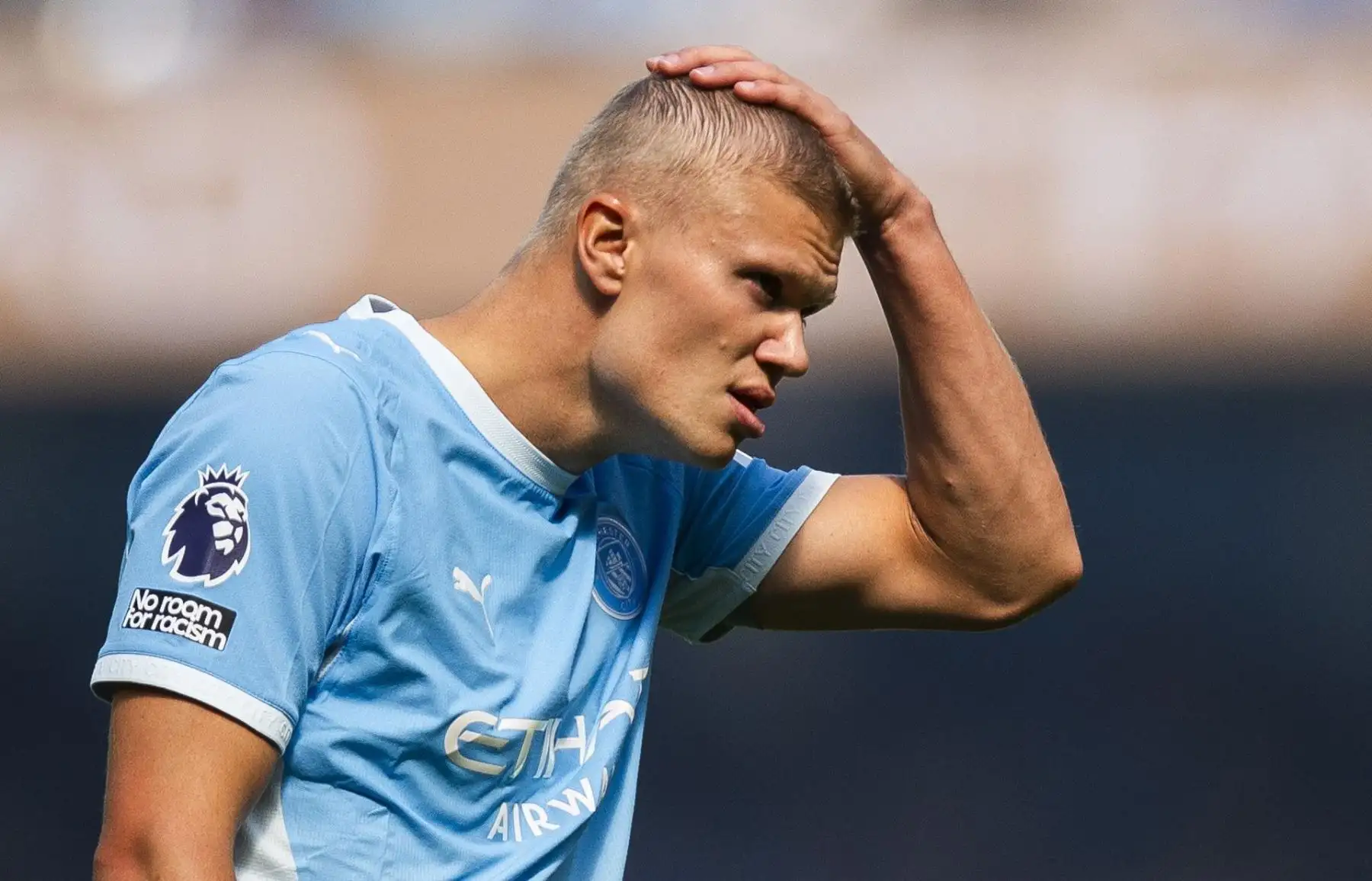 Erling Haaland, del Manchester City, en acción durante el partido de la Premier League inglesa entre el Manchester City y el AFC Bournemouth, en Manchester (Reino Unido), el 23 de agosto de 2026.
 Foto: EFE