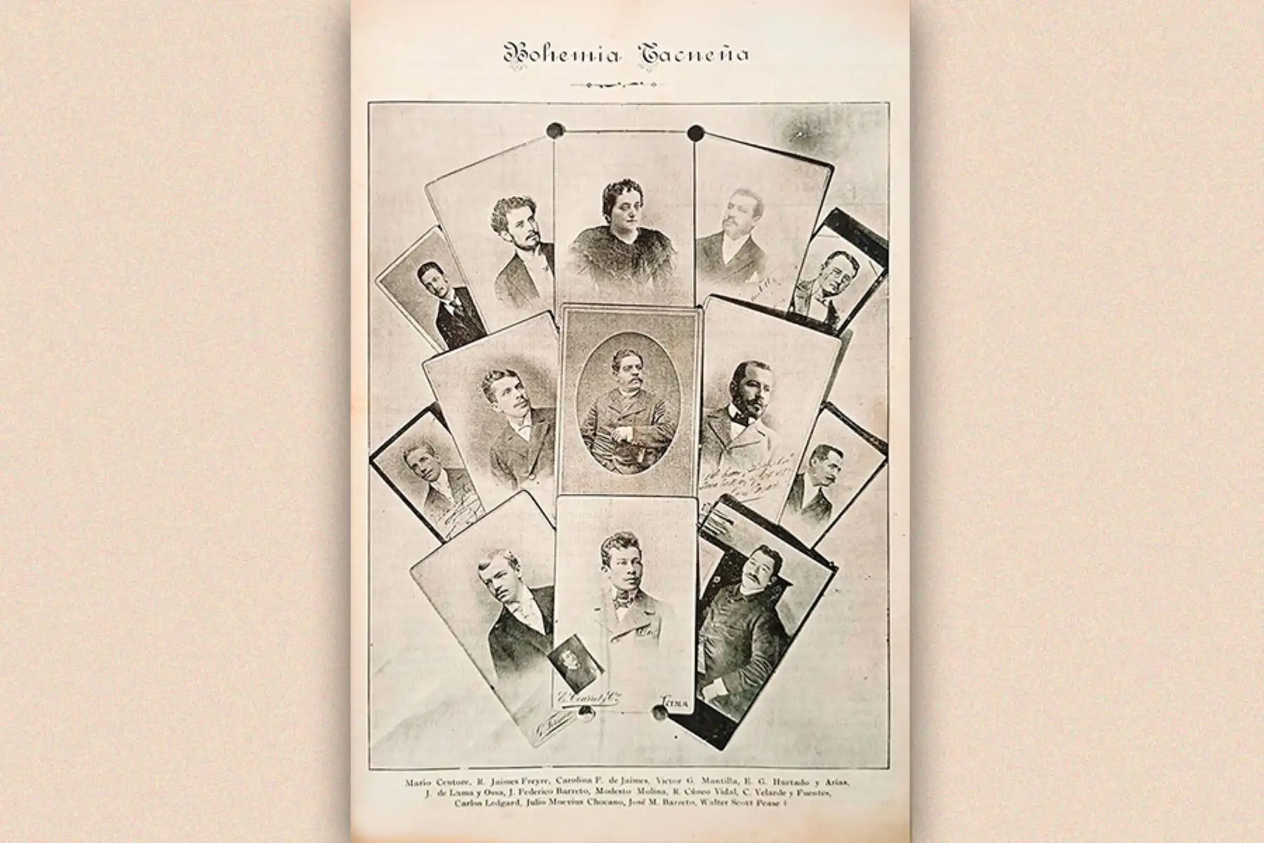 Autores patriotas. “El Lucero”, de Lima, reprodujo el 5 de octubre de 1904 los rostros de los integrantes de La Bohemia Tacneña. 