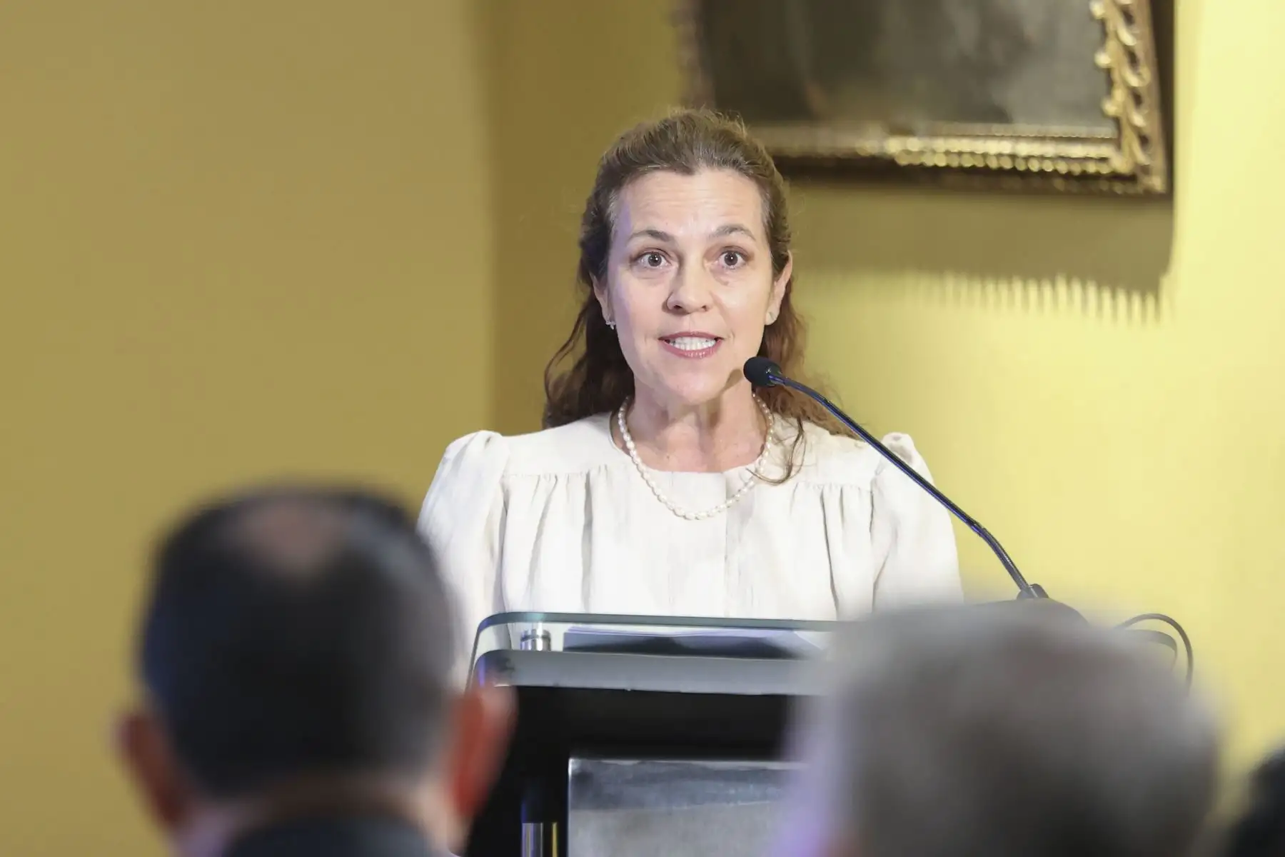Representante del Banco Interamericano de Desarrollo (BID), Matilde Bordón, participa en la ceremonia de lanzamiento de la Visa Electrónica y el Pasaporte de Emergencia del Sistema de Administración Migratoria Integral (e-SAMI), una iniciativa orientada a modernizar y agilizar los servicios migratorios y consulares del país. Foto: ANDINA/Jhonel Rodríguez Robles