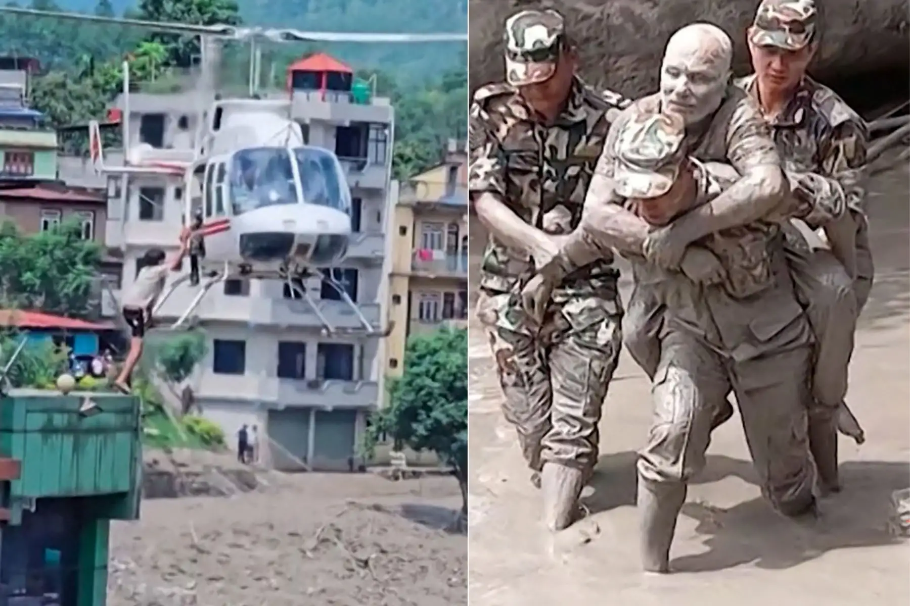 Equipos de emergencia asistieron a personas afectadas por las inundaciones, en medio de las labores de rescate desplegadas en las estribaciones del Himalaya. Foto: AFP.
