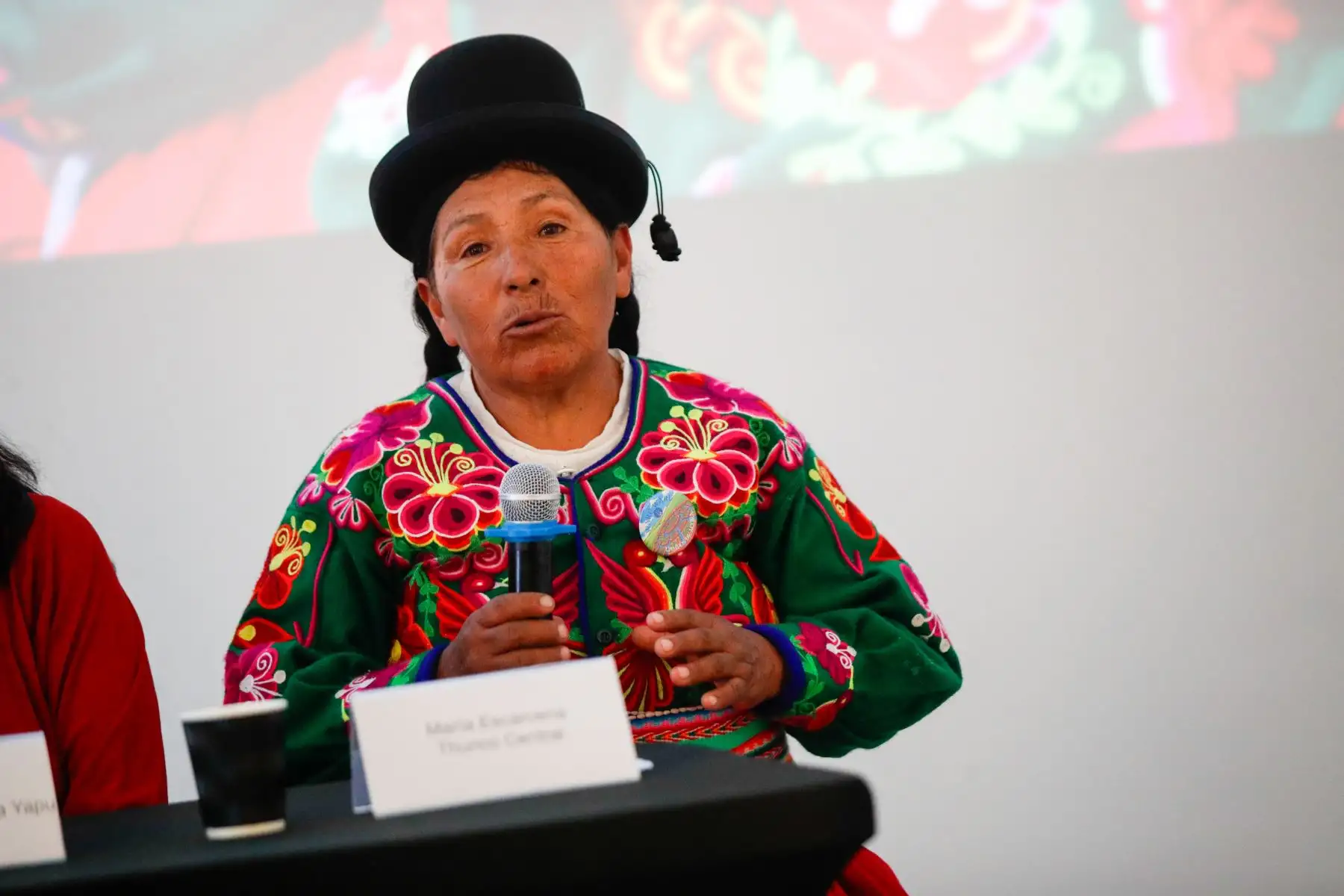 María Escarcena Thunco intervino durante la actividad dedicada a los Waru Waru, sistema agrícola que preserva conocimientos ancestrales en el altiplano puneño. Foto: ANDINA/Ricardo Cuba.