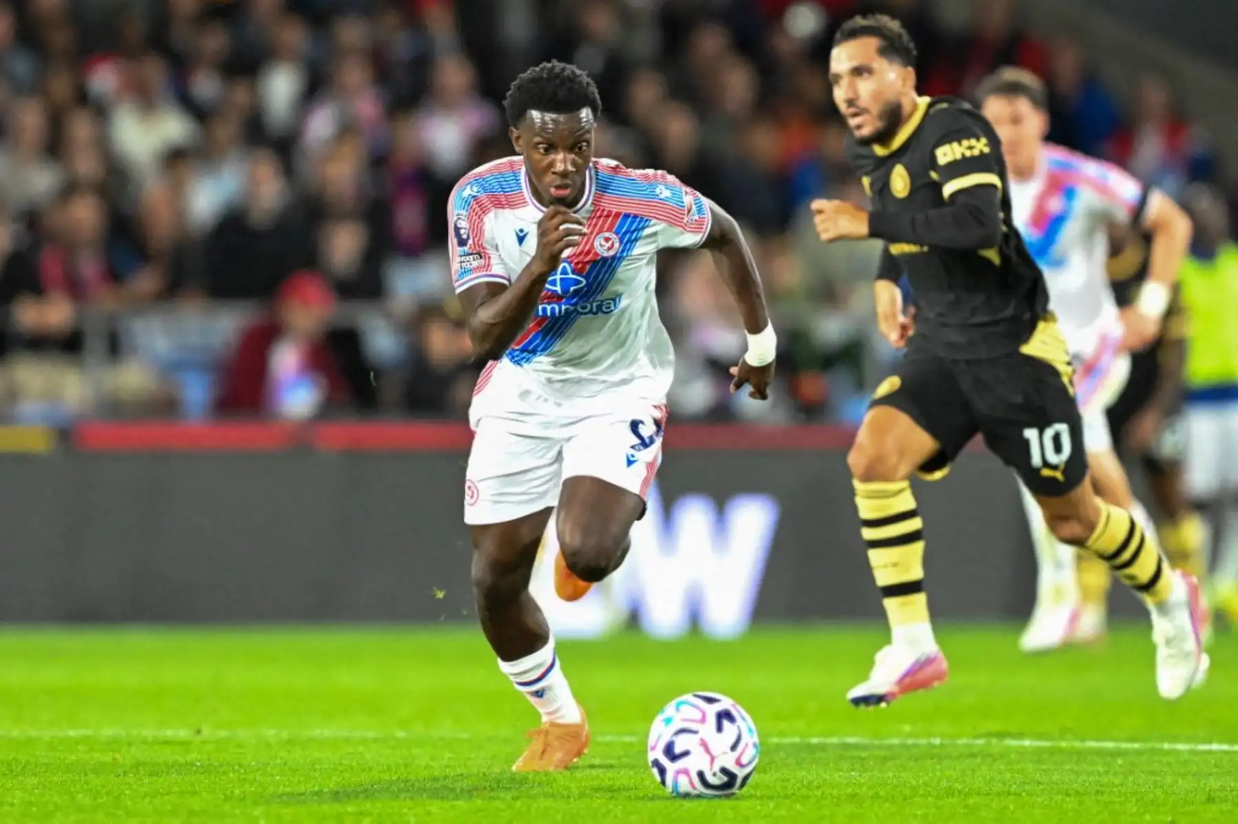 El delantero del Crystal Palace, Eddie Nketiah, durante el partido de la Premier League inglesa entre el Crystal Palace y el Manchester City el 28 de agosto de 2026 en Selhurst Park, Londres, Inglaterra. Foto: AFP