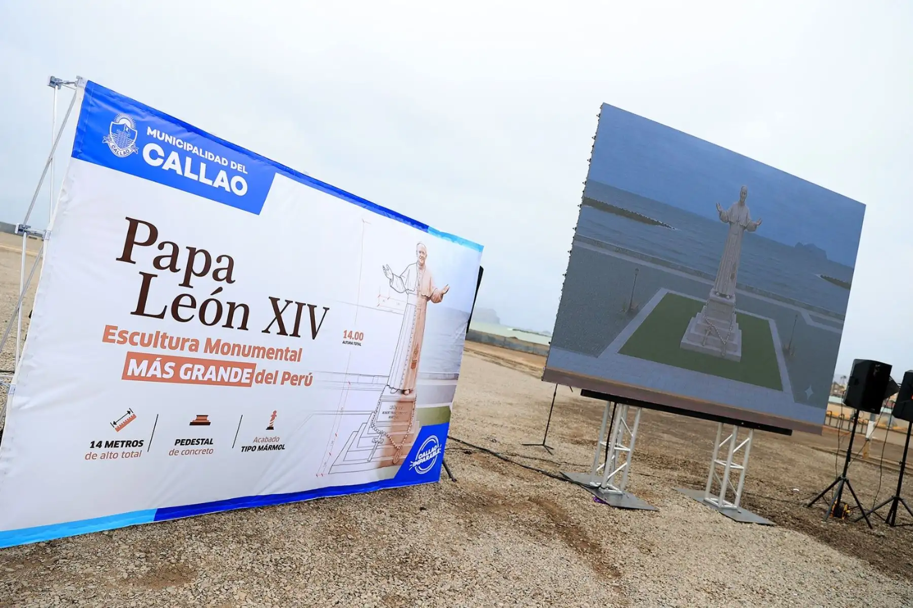 La Municipalidad Provincial del Callao anuncia la próxima instalación de una escultura monumental de 14 metros de altura del Papa León XIV en el futuro Parque Niño Gaelito, espacio público que está próximo a construirse frente al mar chalaco. Foto: ANDINA/ Braian Reyna
