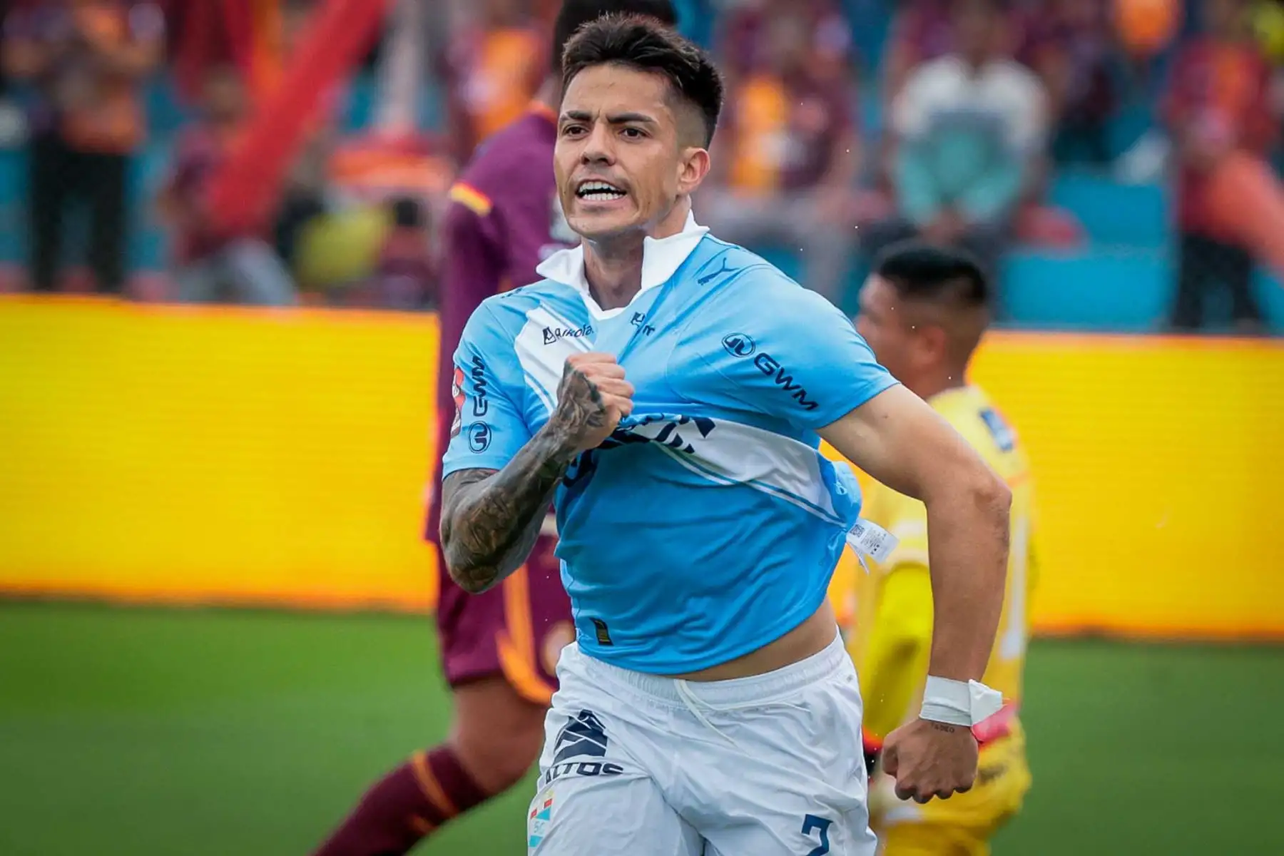 El delantero de Sporting Cristal, Santiago González, celebra su anotación ante Chankas CYC, por la octava jornada del Torneo Clausura de la Liga 1. Foto: ANDINA/ Vidal Tarqui