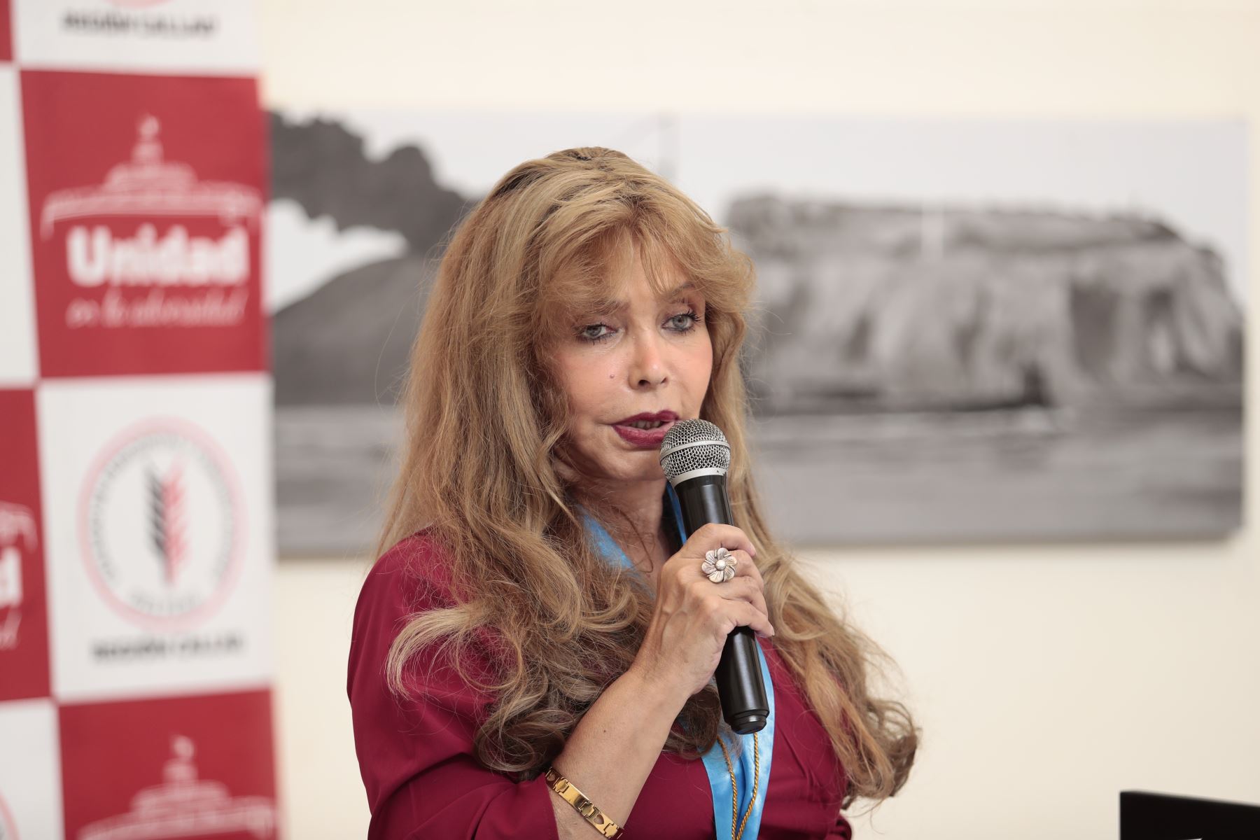 Flor de María Mendoza, decana del Colegio de Periodistas del Callao, brindó unas palabras durante la ceremonia conmemorativa por el Día del Periodista en el Museo de Historia y Arte del Callao, organizada por el Colegio de Periodistas del Perú - Consejo Departamental del Callao. Foto: ANDINA/Daniel Bracamonte