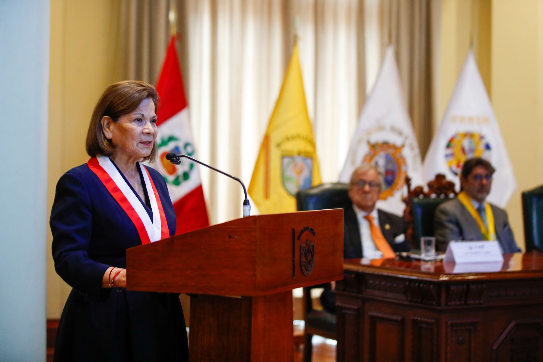 La Rectora de la Universidad Nacional Mayor de San Marcos, doctora Jeri Ramón Ruffner.
Homenaje por el “LXVI Aniversario del fallecimiento del ex-Canciller Raúl Porras Barrenechea” ANDINA/Ricardo Cuba