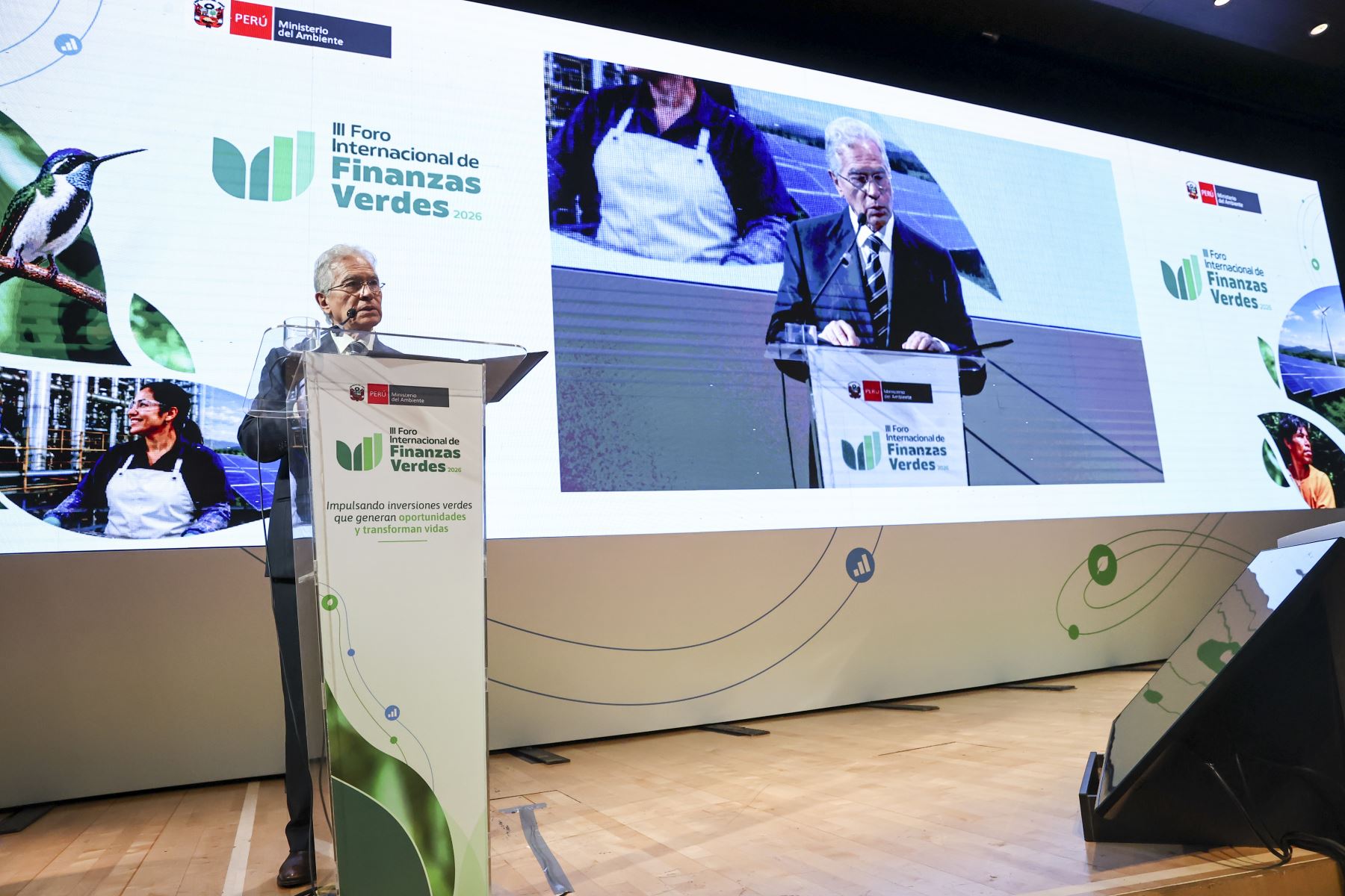 El ministro del Ambiente, Vladimiro Huaroc, inauguró el III Foro Internacional de Finanzas Verdes (FIVERDE 2026), coorganizado por el Ministerio del Ambiente (Minam) y la Universidad ESAN  

Foto: ANDINA/Juan Carlos Guzmán Negrini