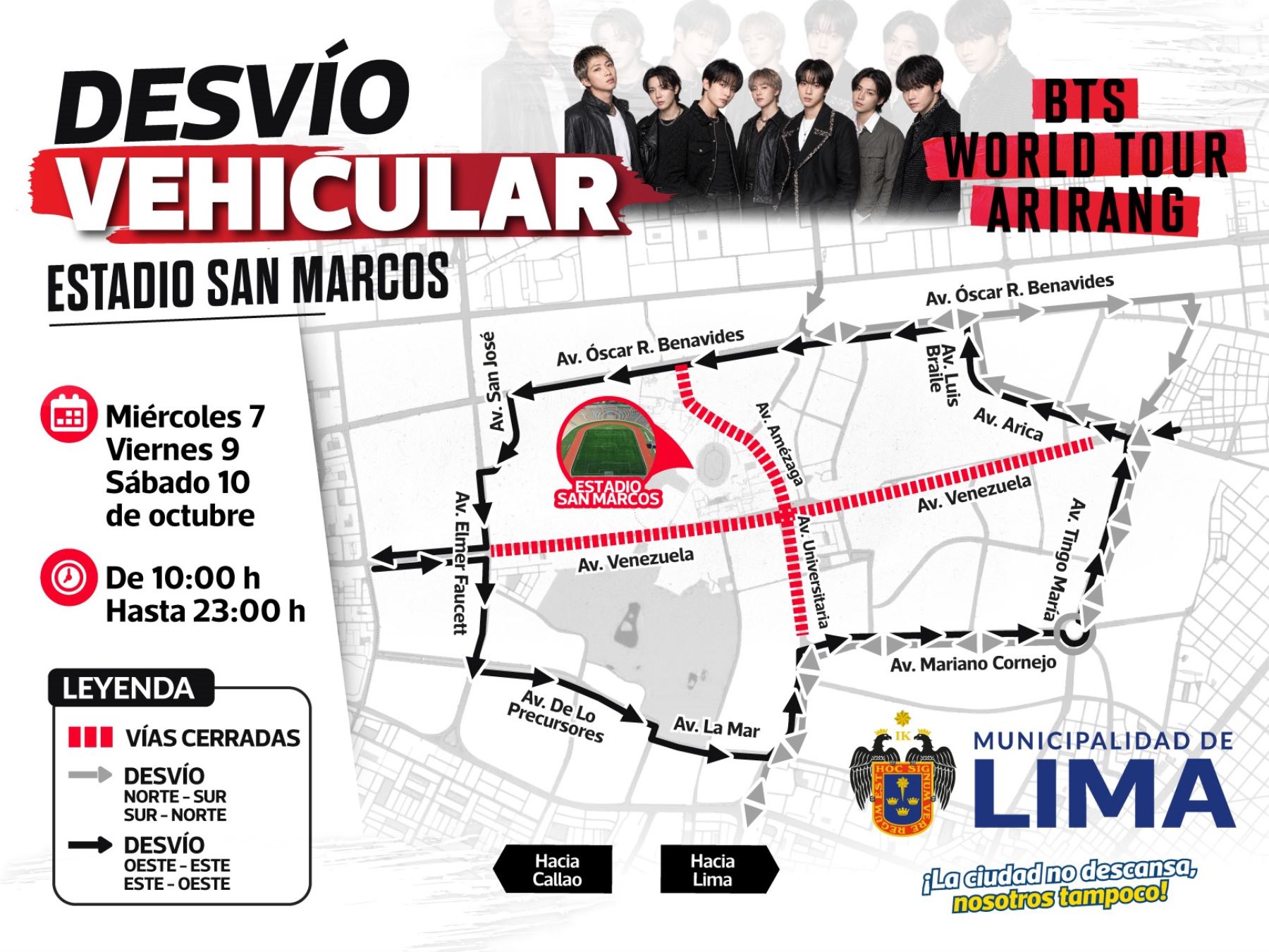 BTS en Perú: así serán los desvíos vehiculares por conciertos en San Marcos