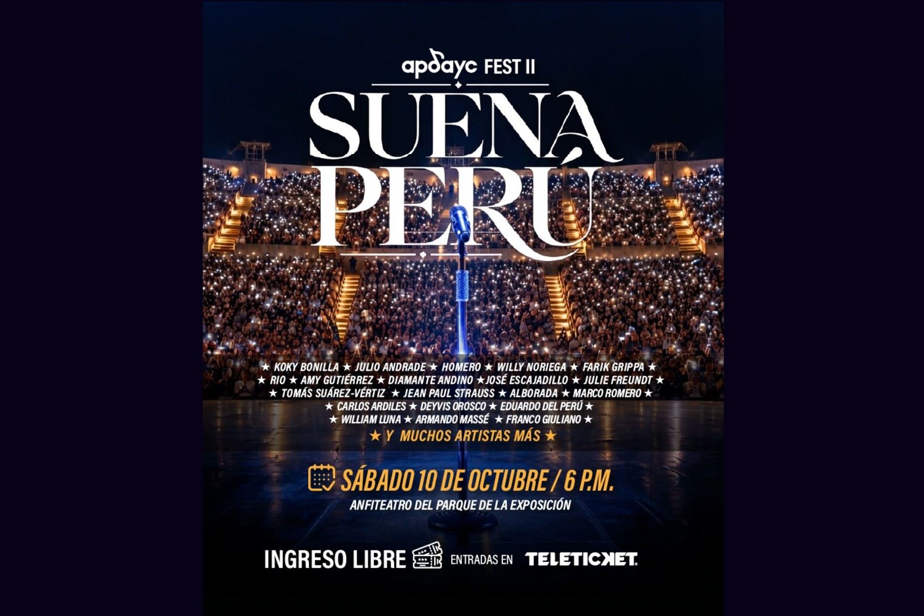 Lima: Apdayc ofrecerá concierto gratuito con 20 artistas en el Parque de la Exposición