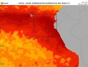 La temperatura del mar peruano mantiene su condición cálida por el fenómeno El Niño. Los últimos reportes de la Dirección de Hidrografía y Navegación y del Imarpe revelan anomalías de hasta más de 9 °C frente a Paita. ANDINA/Difusión