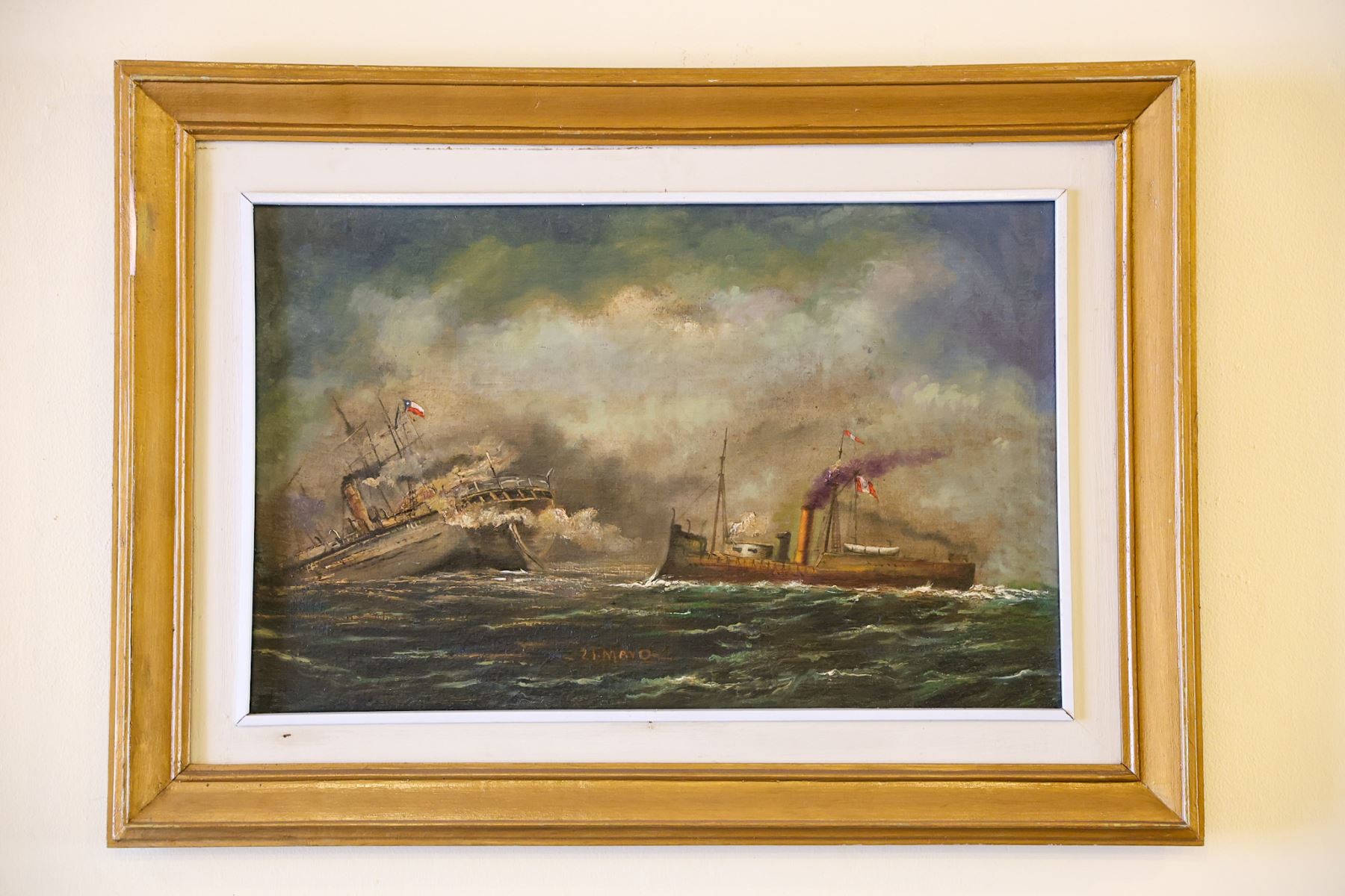 Una pintura de temática marítima forma parte de los bienes expuestos en los museos navales, que difunden la memoria histórica institucional. Foto: ANDINA/Luis Iparraguirre