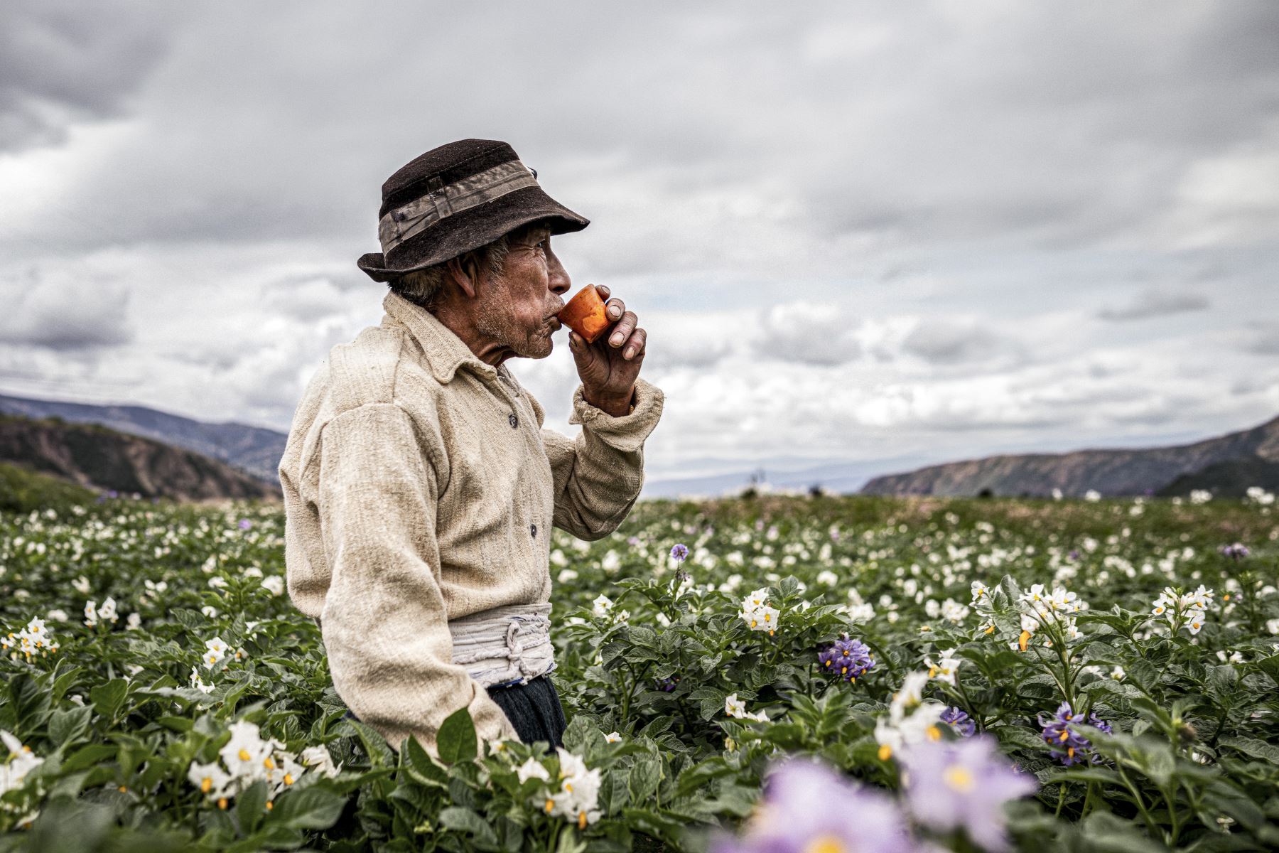 Un hombre aparece en un campo abierto de Junín, en una escena vinculada al territorio y a las prácticas cotidianas que forman parte de la muestra fotográfica. Foto: ANDINA/Misael Zambrano