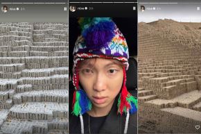 Kim Nam-joon, líder de la banda BTS, visitó la huaca Pucllana y lució un colorido chullo. Foto: INTERNET/Medios