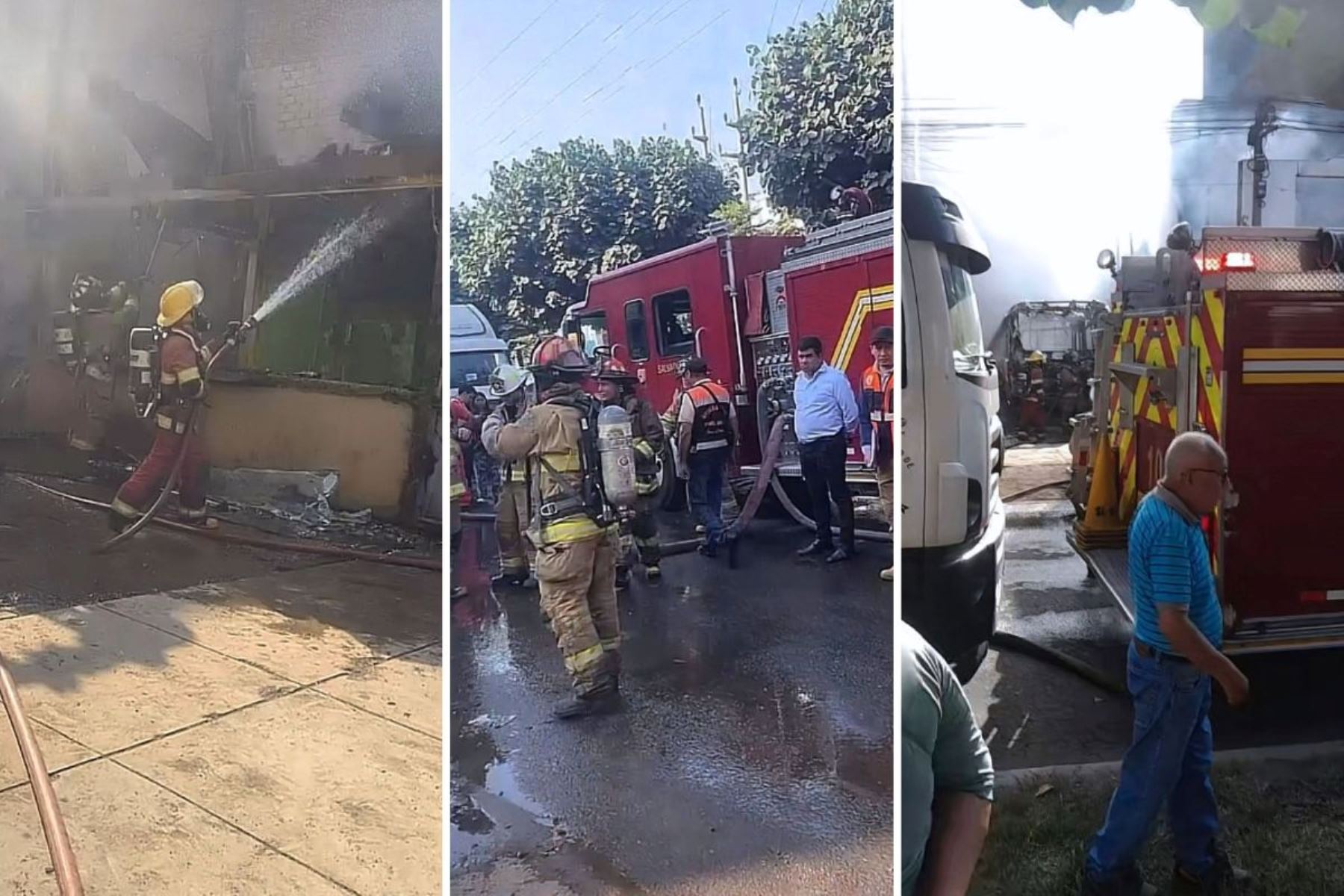 Bomberos buscan controlar incendio de bus en cochera de Santa Anita