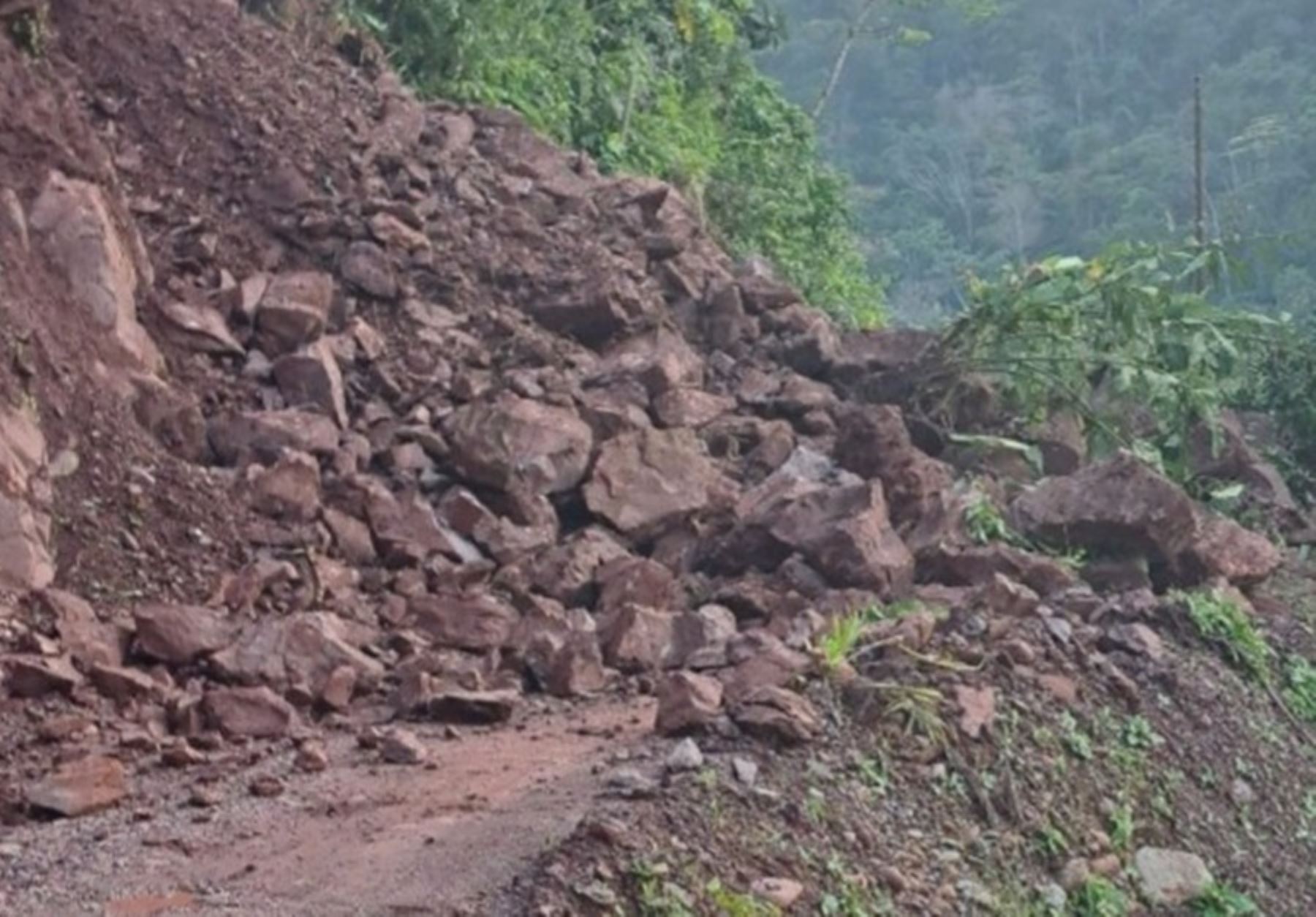 Pasco: deslizamiento y caída de grandes rocas interrumpe tránsito en Palcazú