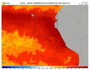 El impacto del fenómeno El Niño Costero se consolida. El último sábado la temperatura del mar frente a Talara llegó a los 26.4 °C, más de ocho grados Celsius de su temperatura normal para esta época del año. ANDINA/Difusión
