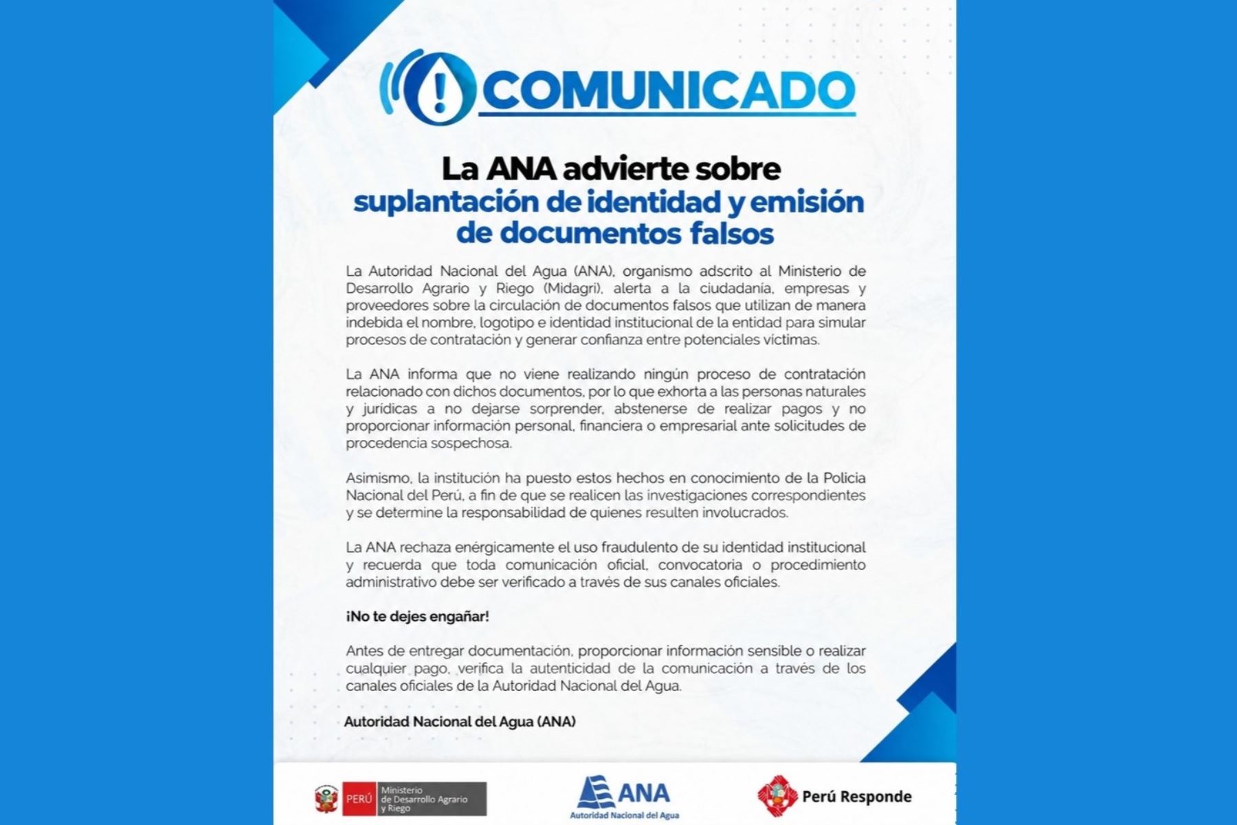 ¡Cuidado! ANA advierte sobre suplantación de identidad y emisión de documentos falsos