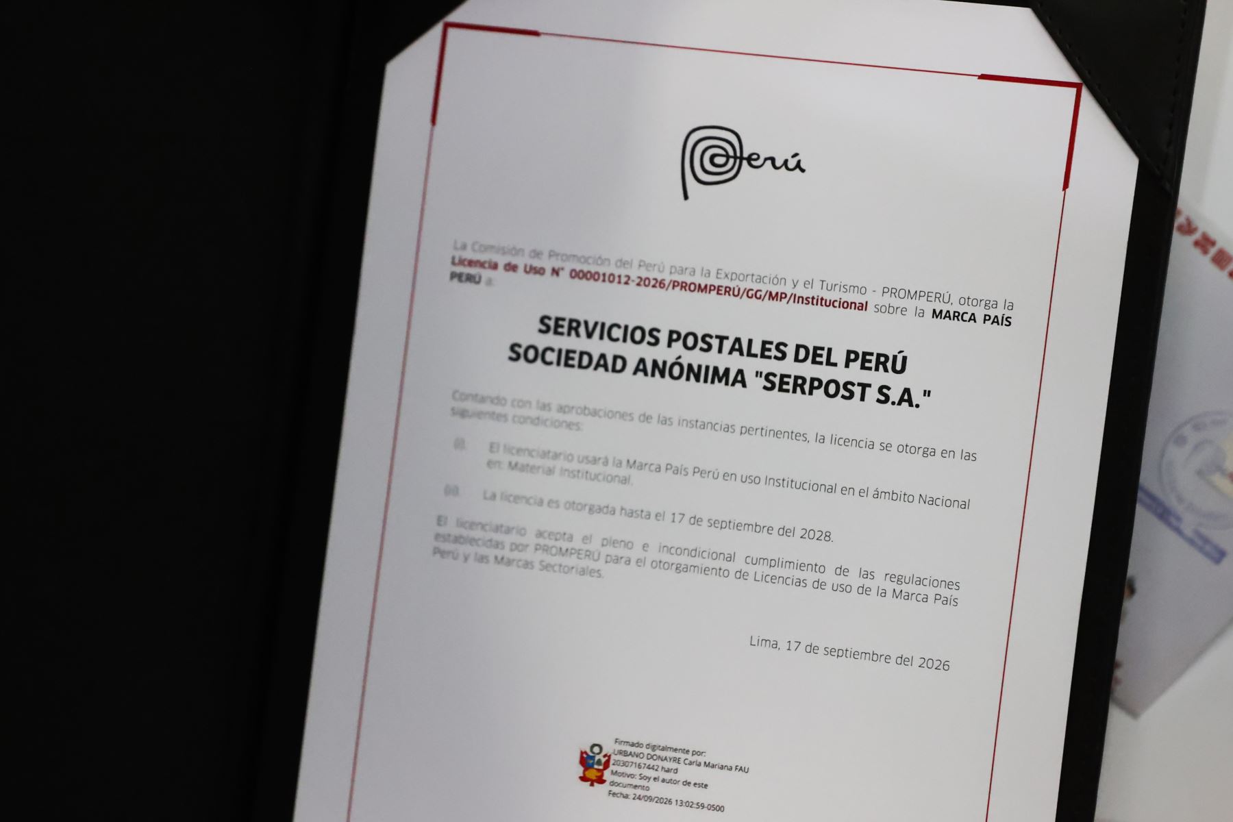 SERPOST S. A., adscrita al Ministerio de Transportes y Comunicaciones (MTC), obtuvo la licencia de uso institucional de la Marca País Perú, incorporándose al Programa de Licenciatarios que promueve la identidad, el orgullo nacional y el posicionamiento del Perú en el ámbito internacional. Foto: ANDINA/Melina Mejía