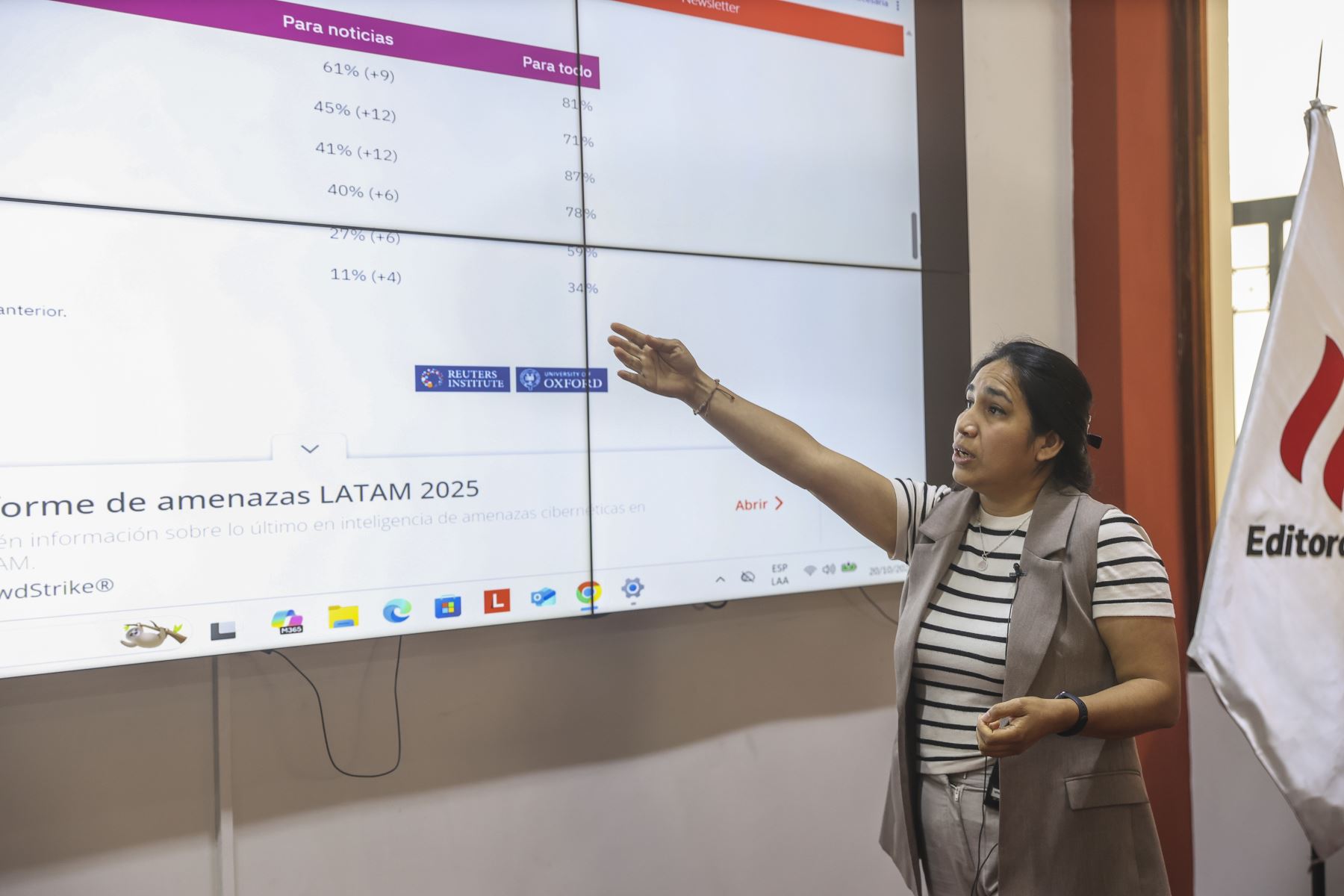 Periodistas de la Agencia Peruana de Noticias Andina compartieron sus experiencias profesionales con estudiantes de la Universidad Nacional José Faustino Sánchez Carrión y la Universidad Ricardo Palma, durante una nueva jornada del programa Vive Andina. Los expositores abordaron temas relacionados con el ejercicio periodístico, la producción de noticias, el fotoperiodismo y los desafíos de la comunicación en la actualidad.

Foto: ANDINA/Andrés Valle