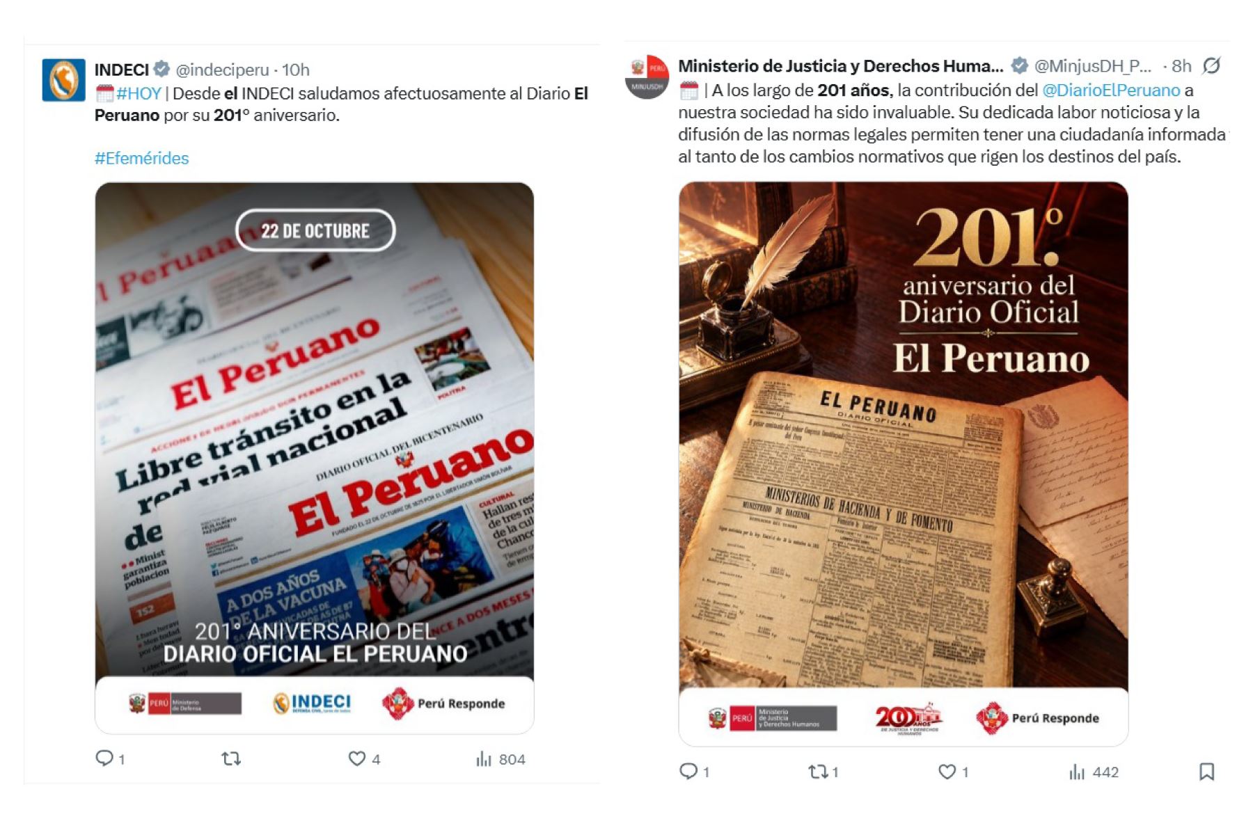 El Peruano: Instituciones se suman a saludos y reconocimientos por su 201.° aniversario