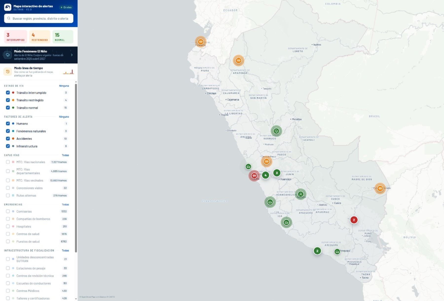 Sutran incorpora en Mapa Interactivo sección de situaciones vinculadas al Fenómeno El Niño