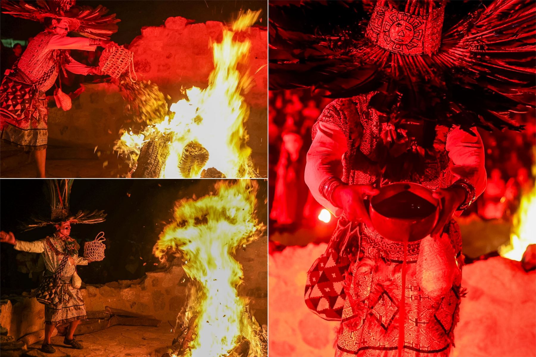 El tradicional pago a la Pachamama constituyó uno de los momentos centrales del Caral Raymi 2026. El ritual, a cargo del maestro Sergio Castillo Garay, de Chavín, y del danzaq Rómulo Huamaní Janampa, «Qorisisicha», de Ayacucho, expresó el agradecimiento por los recursos de la tierra y las labores de conservación de Caral. Foto: ANDINA/Luis Iparraguirre.