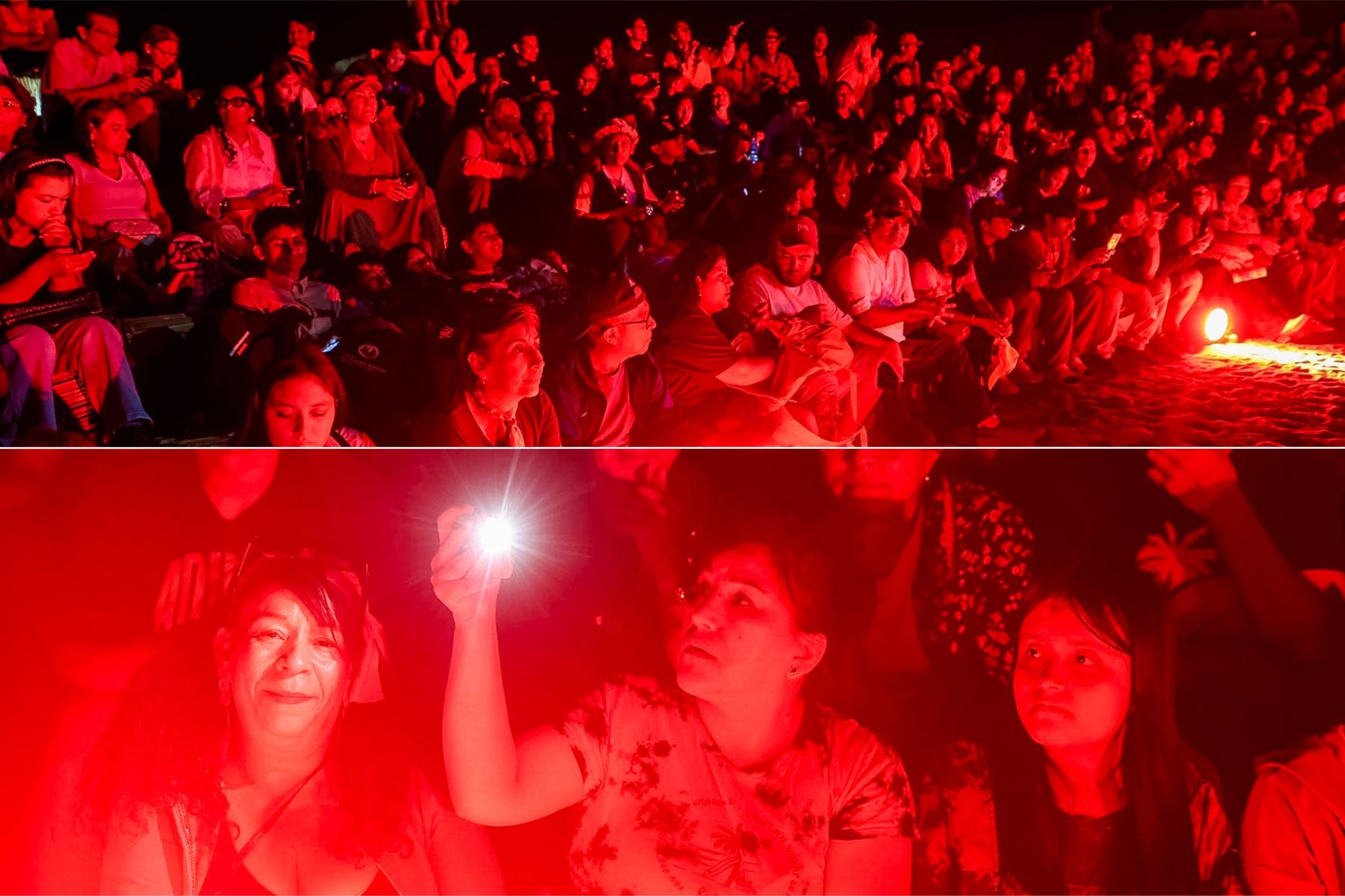 La gran afluencia de visitantes hizo que parte del público permaneciera de pie ante la falta de asientos disponibles para presenciar la escenificación teatral y el pago a la Pachamama. Más de mil personas asistieron a esta primera jornada del Caral Raymi 2026, dedicada a conmemorar 32 años de investigaciones arqueológicas. Foto: ANDINA/Luis Iparraguirre.