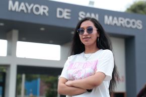 Marilyn Keith Huamán Méndez es una joven de 23 años de edad, natural de Huancavelica, quien recientemente ingresó a la carrera de Medicina en la Universidad Nacional Mayor de San Marcos, en el primer puesto de la modalidad ordinaria en el Examen de Admisión UNMSM 2027-I. Foto: ANDINA/Daniel Bracamonte