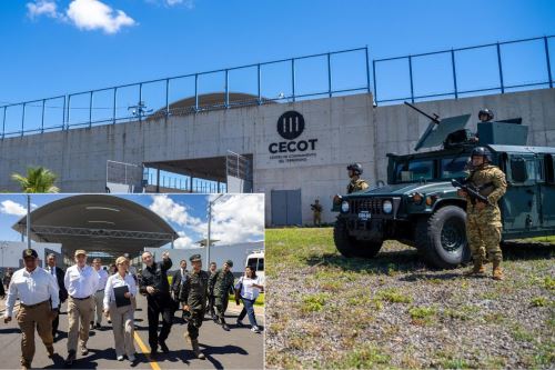 Presidenta Keiko Fujimori inspecciona instalaciones del CECOT, megacárcel de máxima seguridad de El Salvador