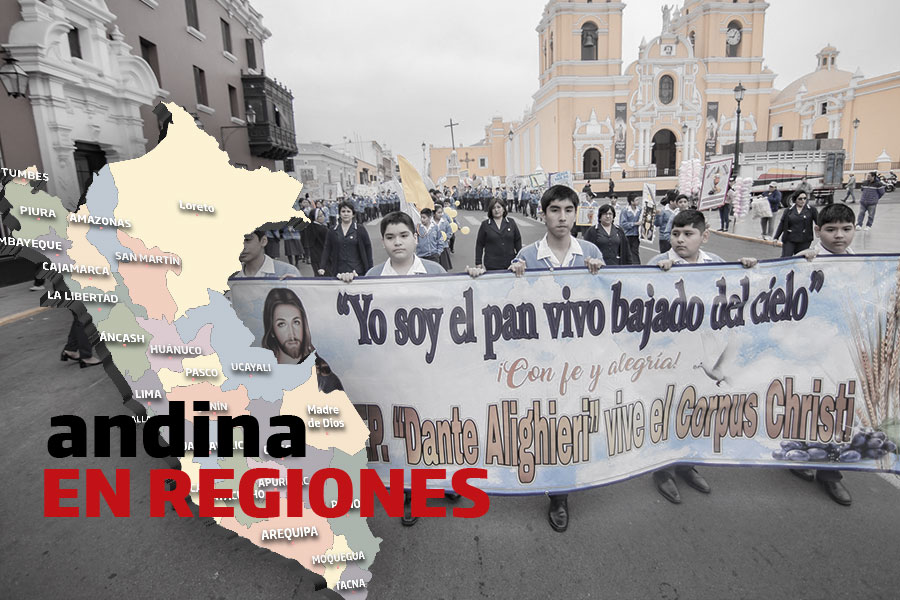 Andina en regiones: cientos de escolares participaron en pasacalle por el Corpus Christi en Trujillo